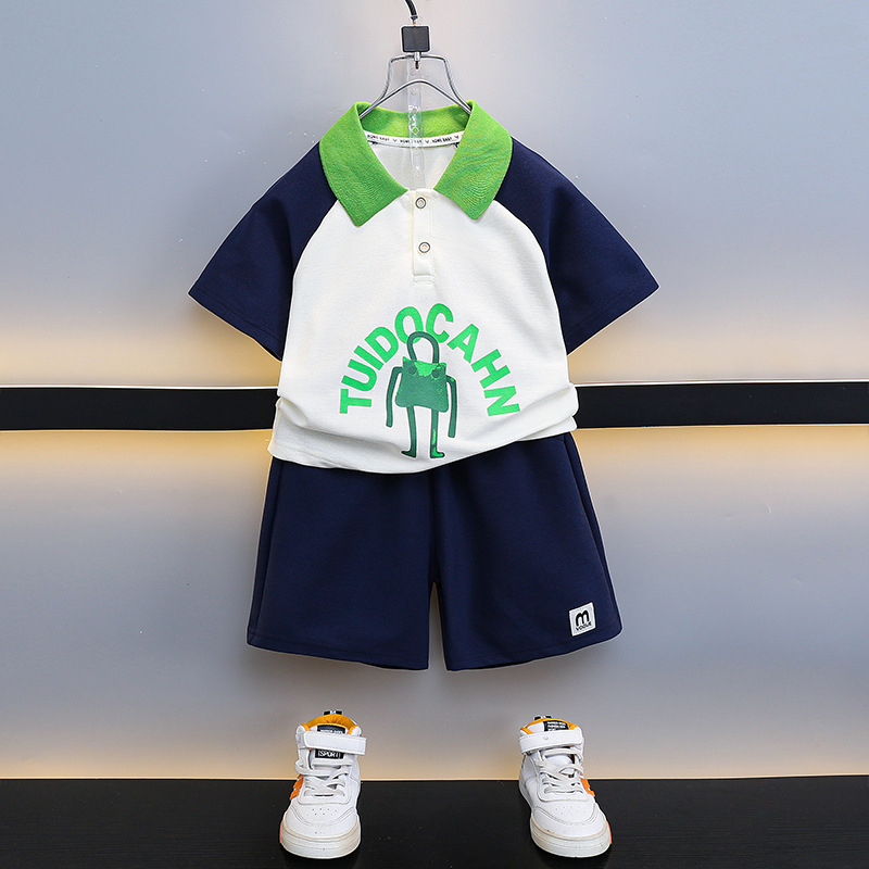 7200 traje de manga corta de ropa deportiva de verano para niños 2025 nueva camisa POLO delgada pantalones cortos para niños de dos piezas de moda