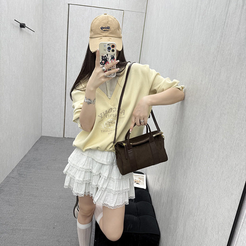 Túi đeo chéo nữ cỡ lớn chất liệu da lộn nhám, kiểu dáng thanh lịch, có thể đeo vai hoặc cầm tay — Rượu vang đỏ, Sâu, màu cà phê, màu nâu chi tiết 26