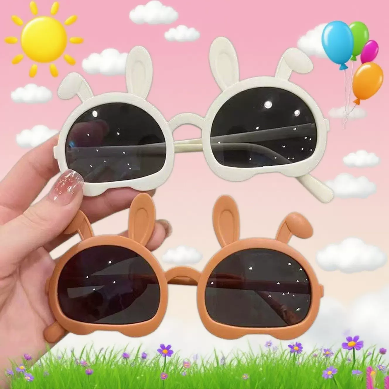 新款小兔子眼镜儿童太阳镜批发小孩墨镜防紫外线时尚镶钻太阳遮阳