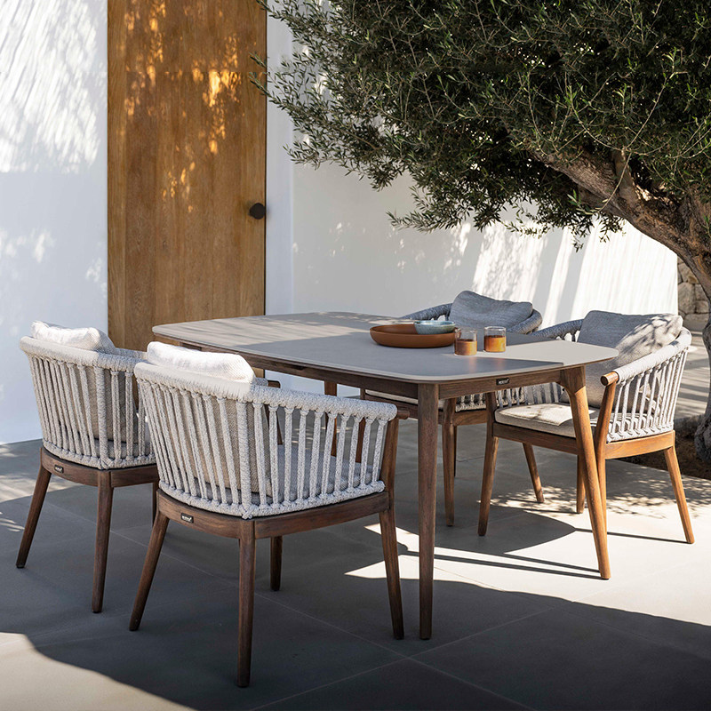 Mesa y silla de madera maciza al aire libre patio impermeable solar caña mesa y silla de caña balcón al aire libre mesa y silla de comedor de teca