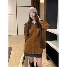 【6色】披肩灯芯绒长袖衬衫女2025十三行秋冬韩版休闲衬衣T5692Q