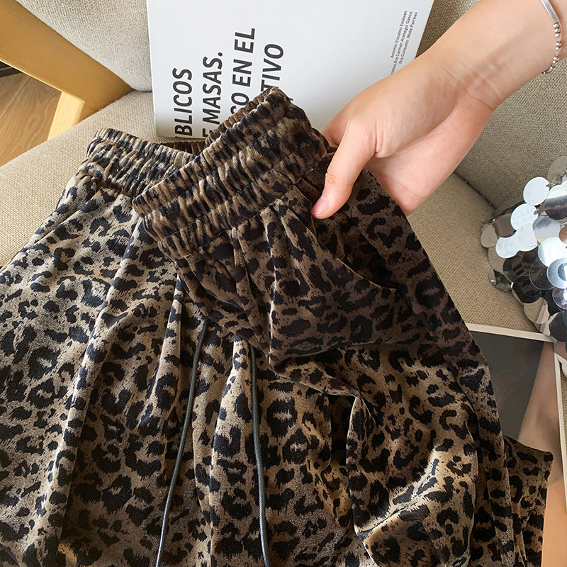 Women's Clothing 2024 autumn new leopard print gold velvet wide leg pants for women high waist drape casual high end straight velvet pants_voghion.com