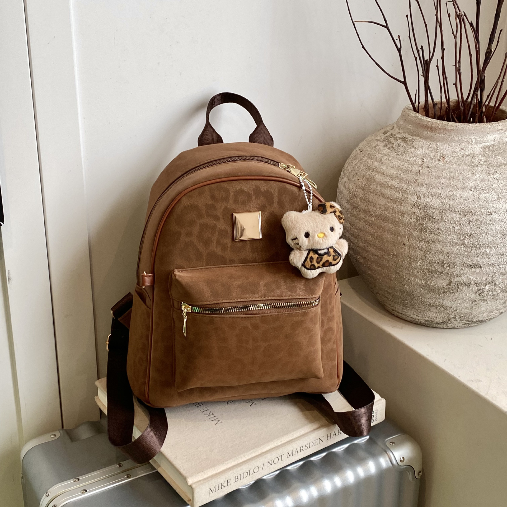 Retro lujo ligero leopardo mochila de nicho ligero de gran capacidad mochila de viaje de mujer bolsa de viaje