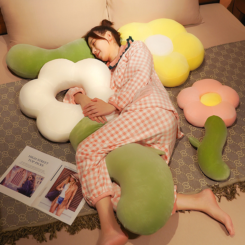 Ins花朵长抱枕床头靠枕午睡趴枕可爱造型居家抱枕可拆分萌趣造型