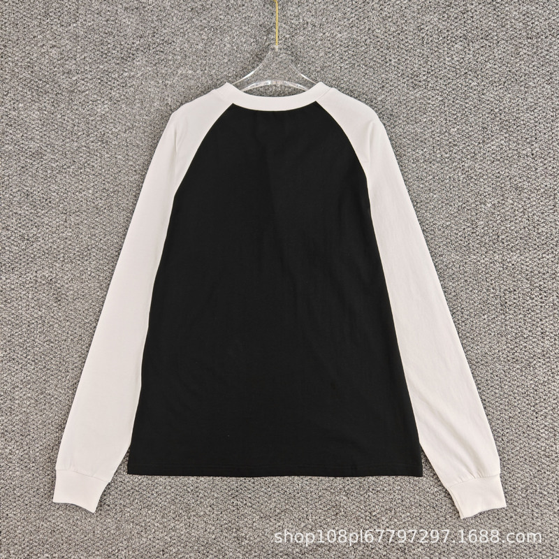 2025 夏の新スタイル Nanyou ce ルーズカジュアルスタイルコントラストカラースリーブスプライシングラウンドネック長袖 Tシャツ女性用|undefined