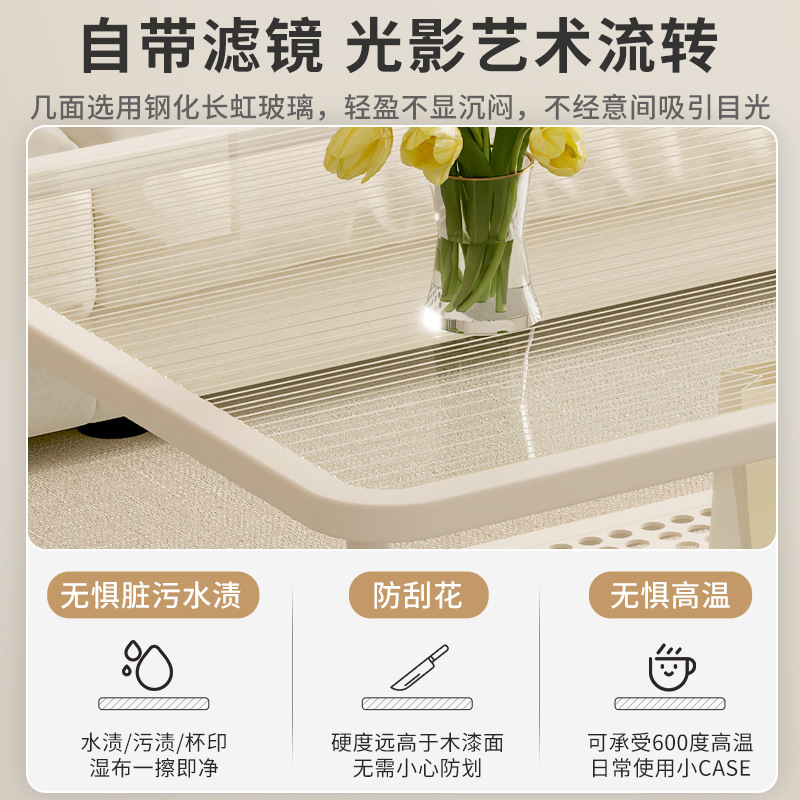 Mesa lateral del sofá Mesa de centro de la sala de estar para el hogar Mesa de té de lujo ligera de alta calidad Mesa de té Estilo crema Mesa pequeña de vidrio templado