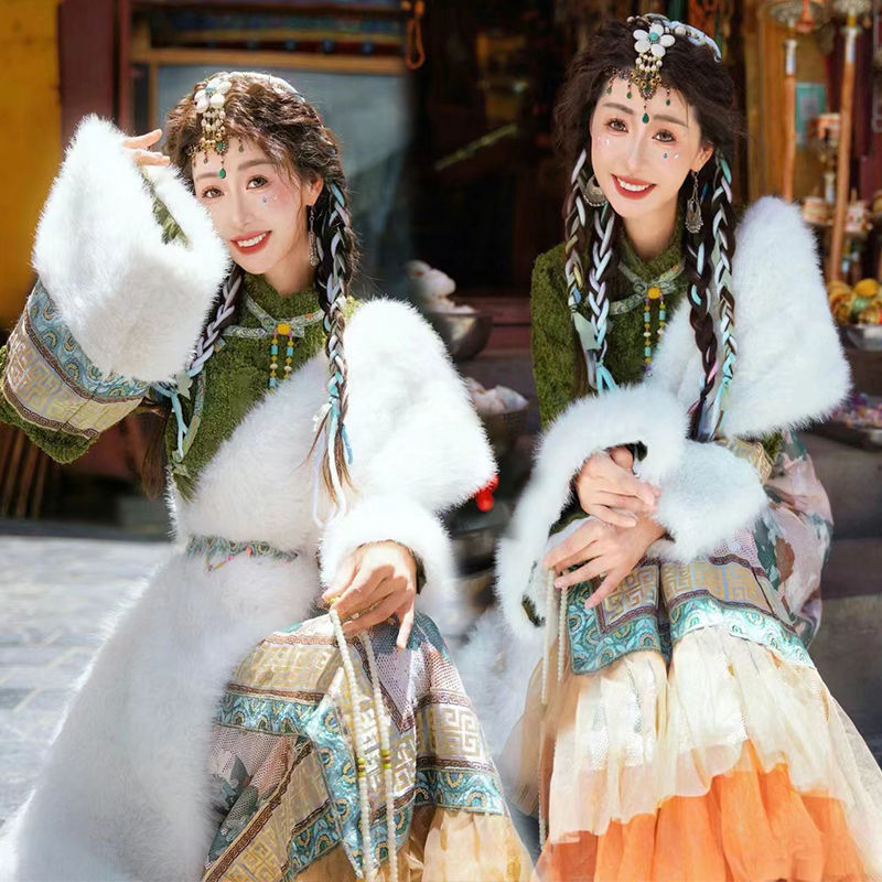 Xizang Aristocratic Xizang Clothing Internet Celebrity Xizang Robe Xizang Lhasa Ethnic Style Girl Travel Photography Dance Photography Clothing