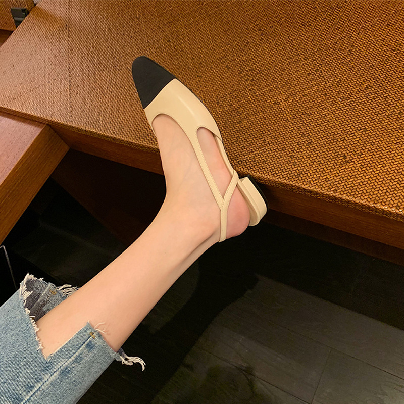 Elevo mismo estilo de mamá 2024 nuevo estilo francés pequeña fragancia color a juego Baotou sandalias con espalda hueca punta redonda elegantes sandalias de tacón bajo