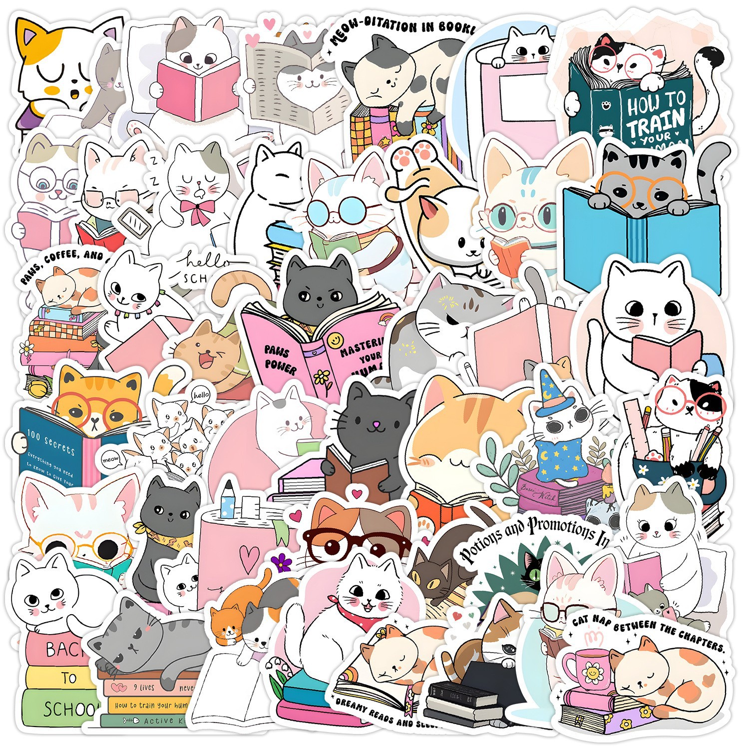 50 lindo gatito pegatinas de dibujos animados ordenador portátil teléfono taza de agua pegatinas cuaderno Diario pegatinas a prueba de agua