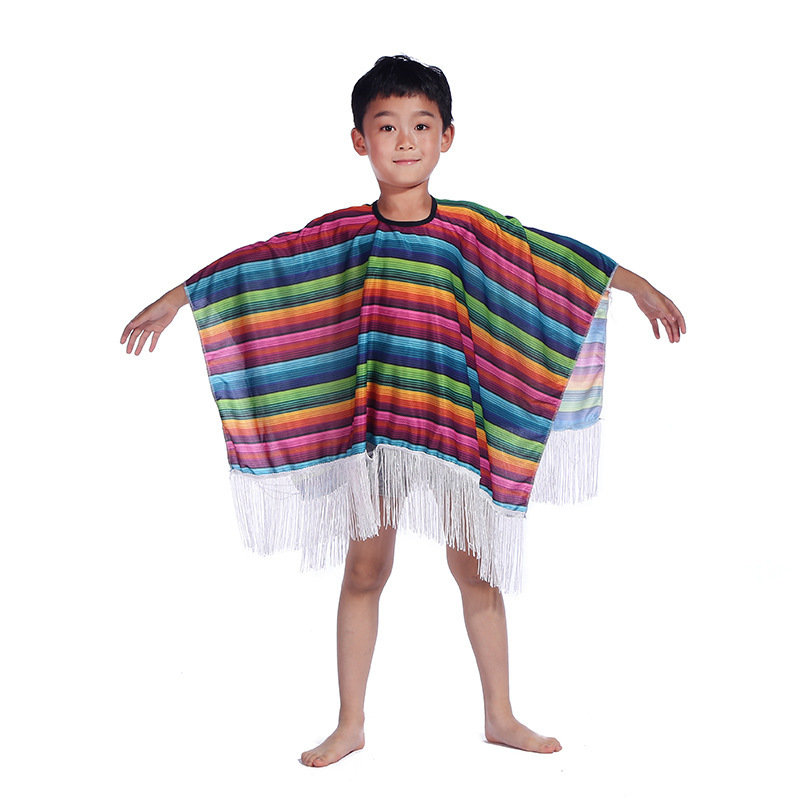 Halloween Kidsren's Female Mexican Costume Shawl Cosplay Mexican Cloak Cosplay Cloak Costume