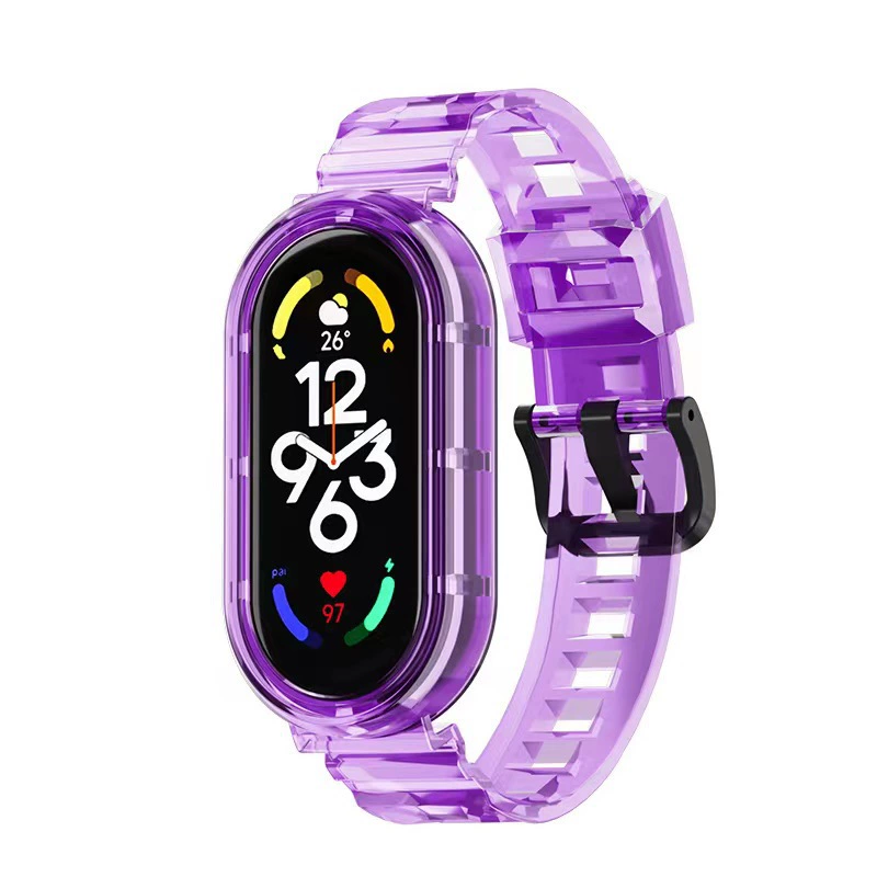 Ремешок (Xiaomi Mi Band 3/4/5/6/7/8/9/10) прозрачный «glacier», интегрированный защитный корпус