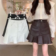 白枕鹤不规则高腰鱼尾皮裙半身裙女秋季新款显瘦小个子字裙包