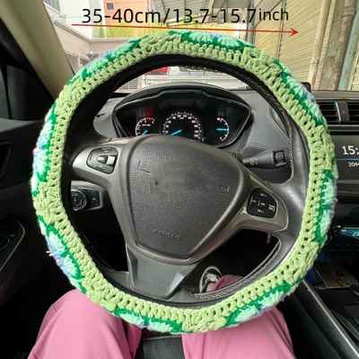 Steering wheel cover, Cross-Border Car Interior Handmade - green-gerbera-steering-wheel-cover-1pcs-36-40cm
