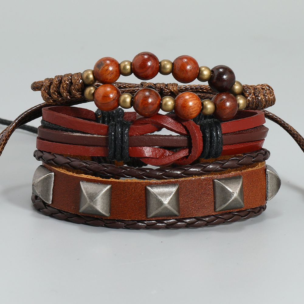 Hip-Hop Geometric Pu Leather Knitting Unisex Bracelets