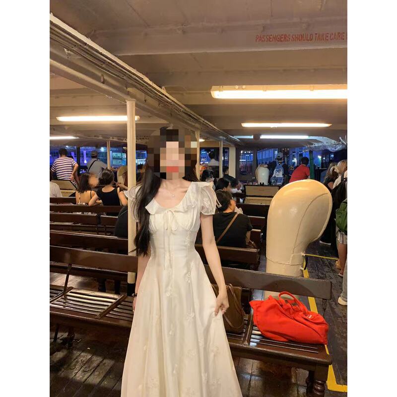 A Sweet Peach Yikett "Midsummer Night Breeze" Summer Embroidered Dress for Women, Waist-Cinching Slimming Long Dress