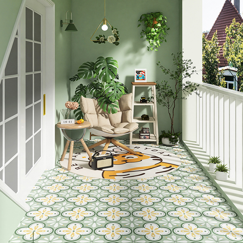 ✅北欧绿色小花砖300x300墙砖卫生间瓷砖厨房地砖花园阳台仿古砖