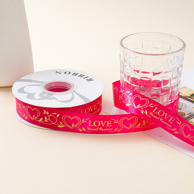 Estampado de oro amor cinta cinta de seda regalo embalaje regalo colorido pastel decoración cinta accesorios cinta de arco