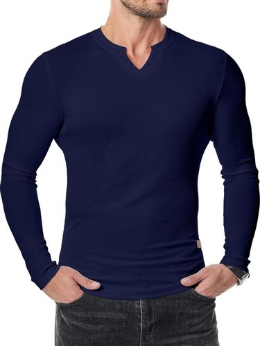 Amazon Cross-border New Foreign Trade Men's V-neck Placket T-shirt Solid Color Casual Fashion Men's Long Sleeve