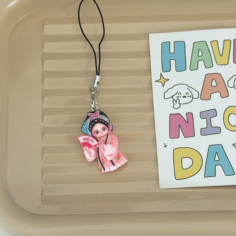 Llavero con personajes de ópera china, estilo nacional creativo, colorido, ideal como obsequio o cuerda decorativa para teléfono móvil