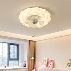 奶油風臥室燈輕奢搖頭靜音風扇燈北歐創意花朵兒童房間燈吸頂燈具