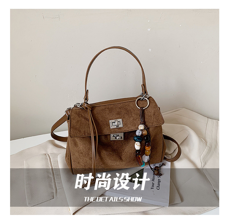 Suede Buckle Flap Convertible Handle Satchel Bag 28