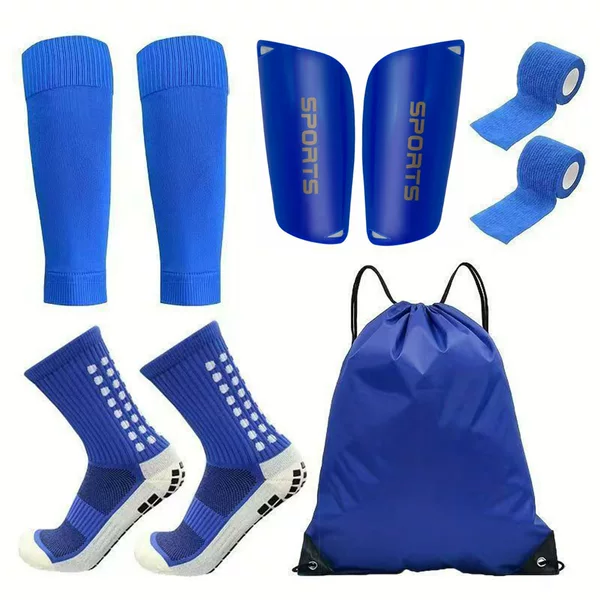 5-Piece Football Equipment Set (Including Football Socks, Socks, Shin Pads, Bandages, Storage Bag)