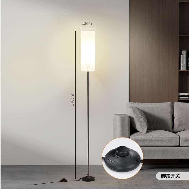 Lámpara de Pie de Tubo Largo de Hierro y Tela, Luz LED, para Sala de Estar y Dormitorio