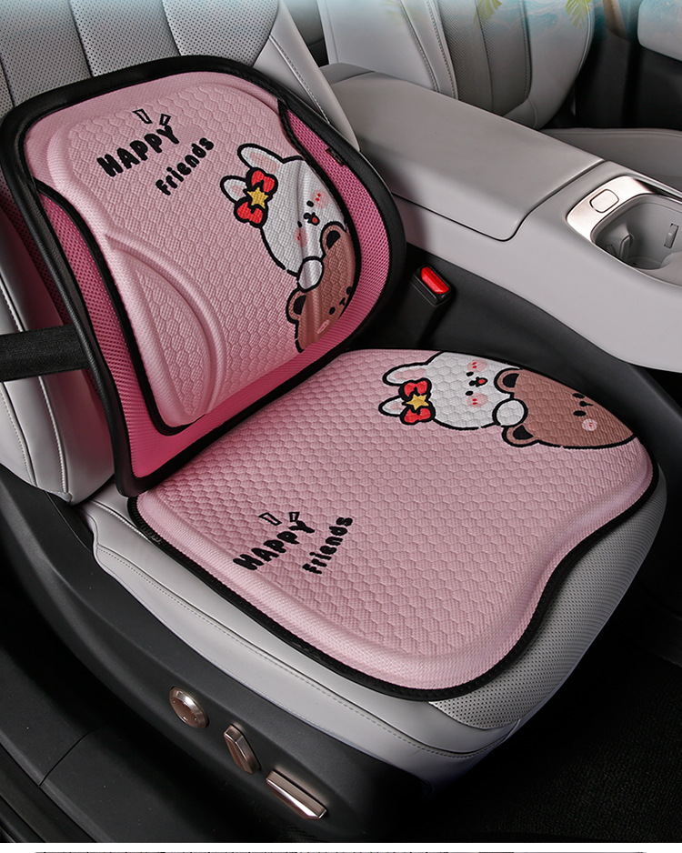 New Cartoon Gel Car Seat Cushion, Ice Silk Mesh Cooling Pad, Waist-Protecting Breathable Honeycomb Seat Cushion, Universal Car Cushion