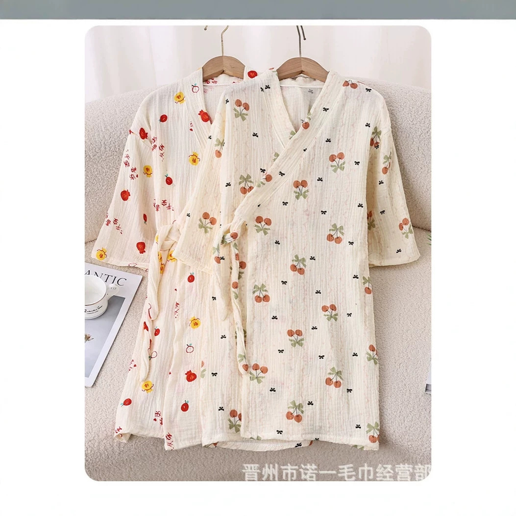 儿童纯棉睡袍浴袍家居睡衣夏纯棉纱布睡裙小孩子双层纱家居服浴袍