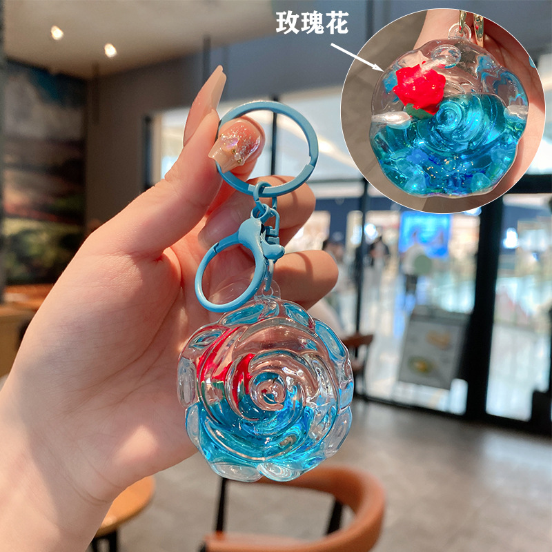 Iteret Celebrity Oil Doll Liquid Sad Bottle Keychai For Wome Exquisite Cute Cartoo Rose Pedat Backpack_voghion.com