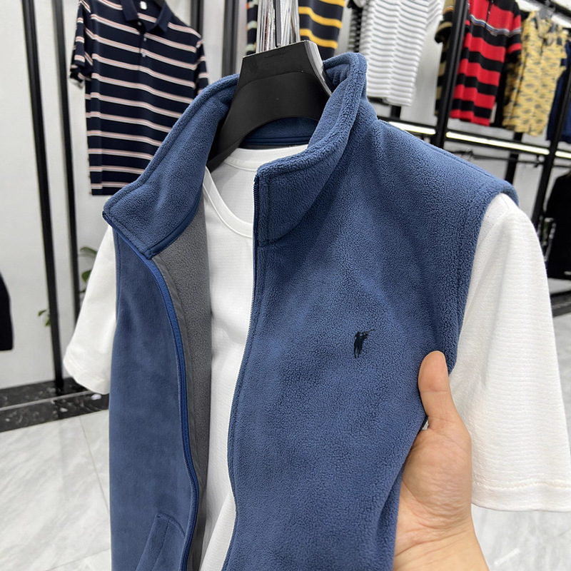 [Brand Discount] Polo Men's Fleece Vest Autumn/Winter Zipper Vest Loose Sleeveless Top
