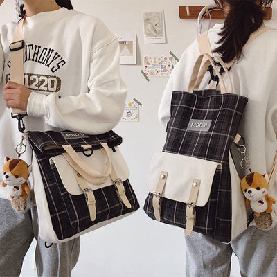 Canvas bag Inclined shoulder bag college student School bag capacity ins Versatile summer Shoulders schoolbag One shoulder knapsack