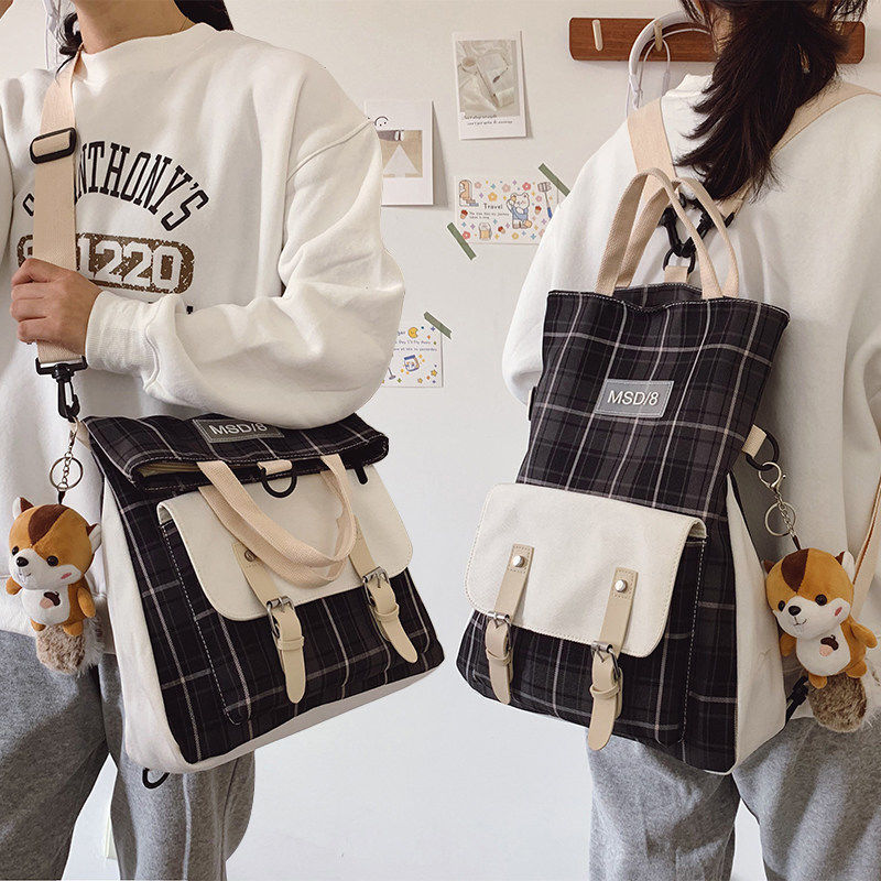 Canvas bag Inclined shoulder bag college student School bag capacity ins Versatile summer Shoulders schoolbag One shoulder knapsack