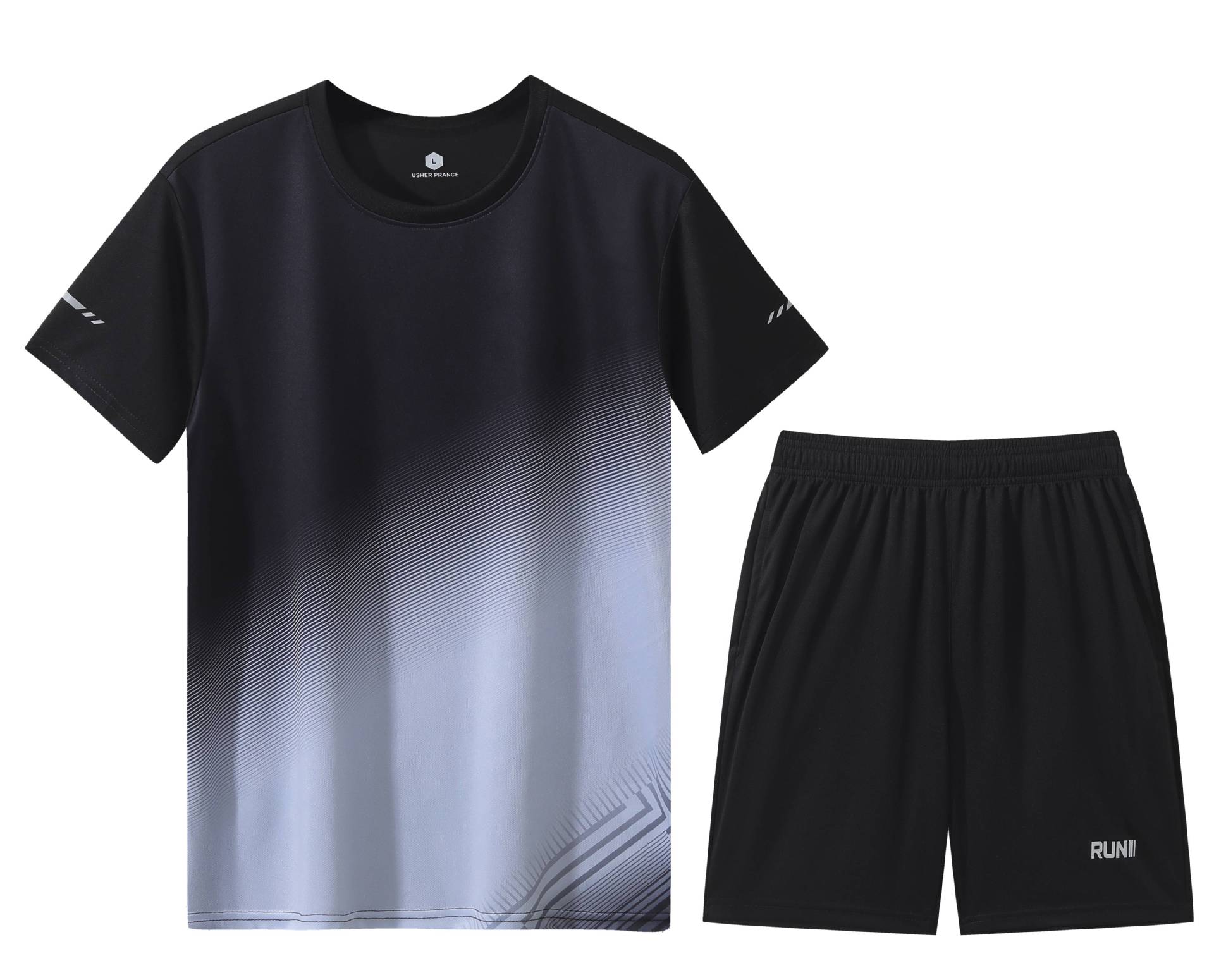 Traje deportivo Camiseta de secado rápido para hombre Camiseta de manga corta para correr ropa de fitness de verano casual de dos piezas al por mayor