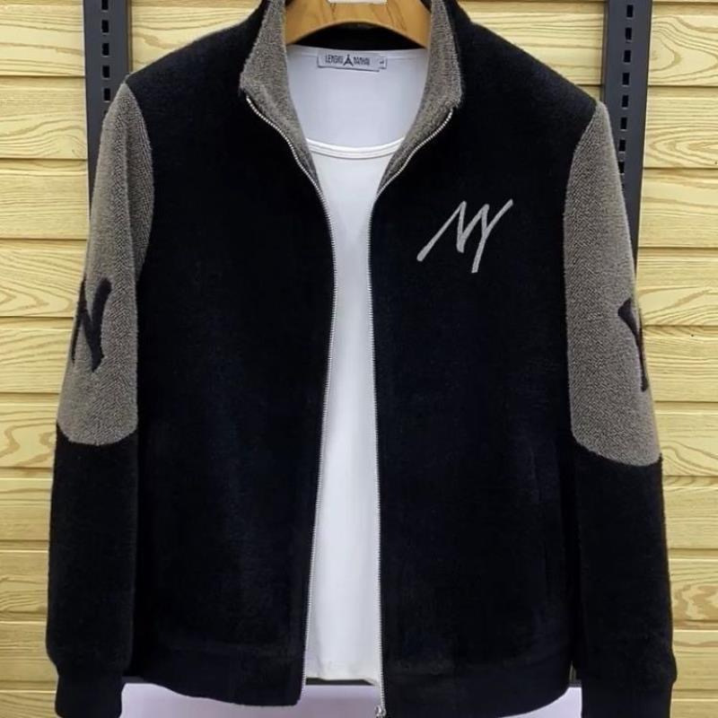 男士外套秋冬季短款毛呢大衣羊羔绒加厚刺绣百搭休闲成熟青年夹克