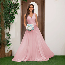 跨境欧美外贸新款晚礼服亚马逊简约无袖婚礼婚纱大摆宴会舞会礼服