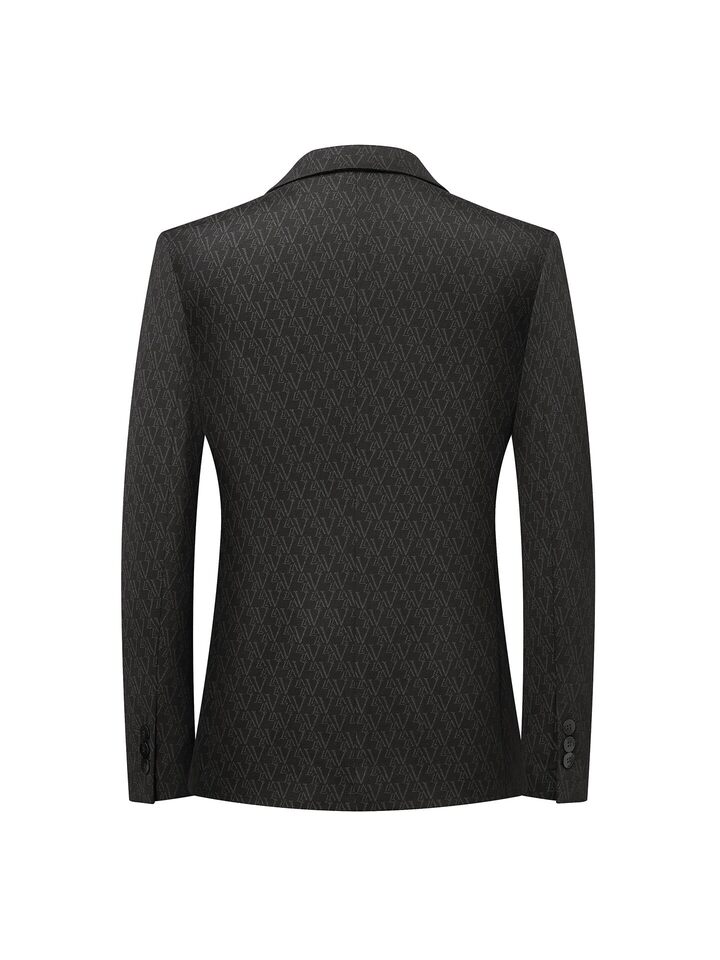 Áo vest nam dày dặn dài tay dáng ôm, dệt kim họa tiết chìm, chống nhăn, cổ vest một hàng hai cúc — Đen xám