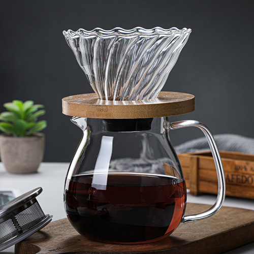 Glass hand brewed coffee pot Stainless steel cover coffee pot filter cup sharing pot Home coffee pot can be printed with LOGO