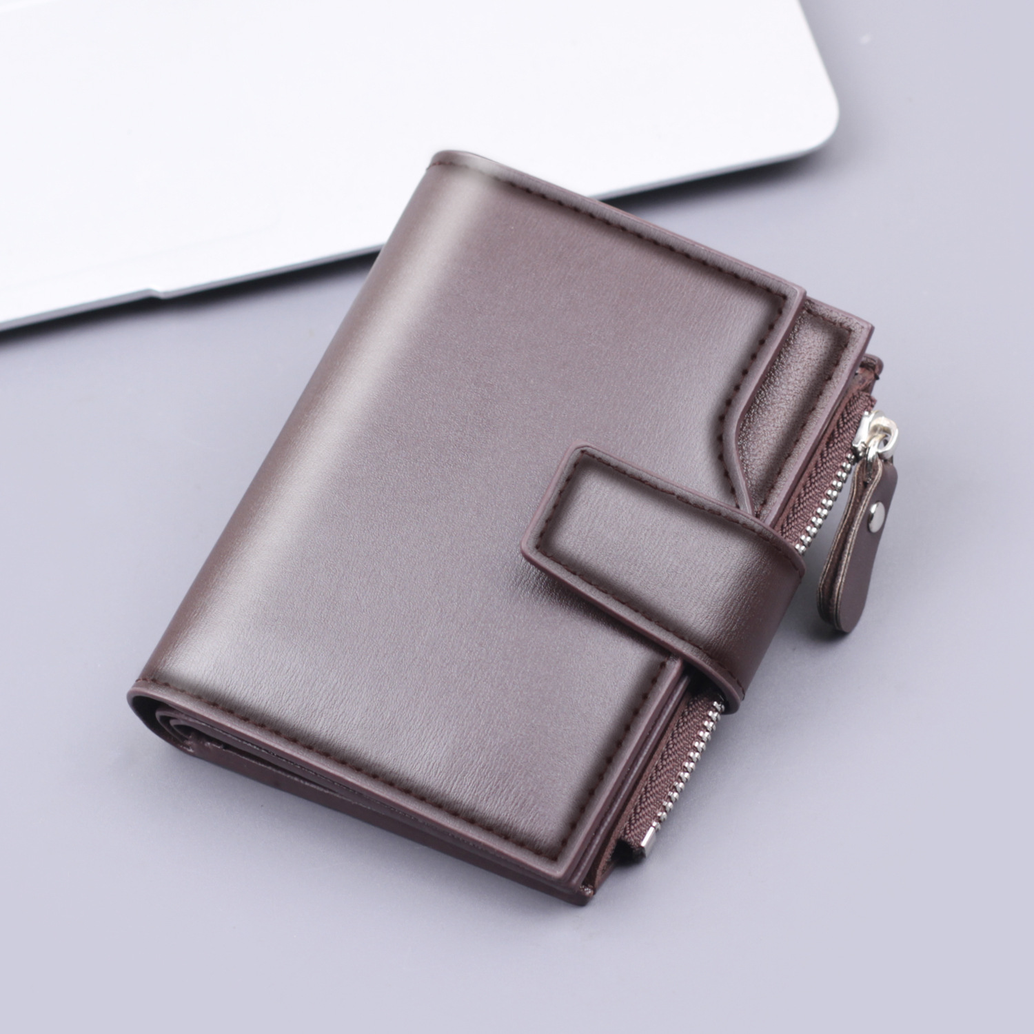 Cartera vertical de hombre botón cartera de hombre cartera de hombre cartera de tarjetas de gran capacidad en una bolsa corta transfronteriza con cremallera