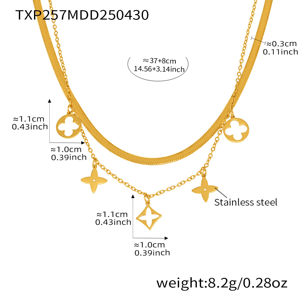 Sugar nuevo colgante de trébol de cuatro hojas de flores huecas de doble cara, doble capa, cadena de clavícula, pulsera, tobillera, juego de joyas