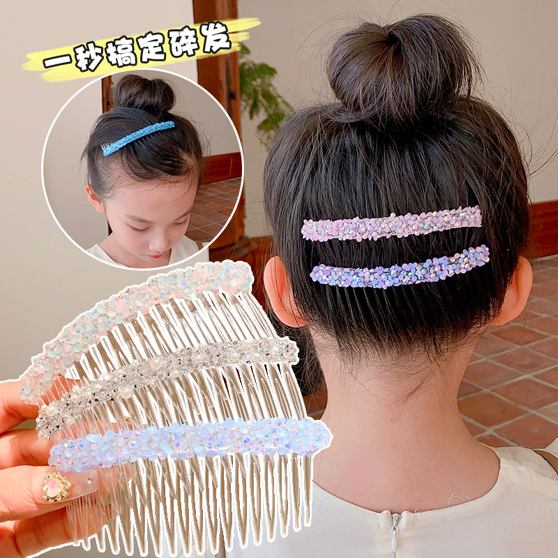 Children's transparent hair comb for girls, with rhinestones, dance accessories, little girl, back of the head comb, baby short hair styling tool