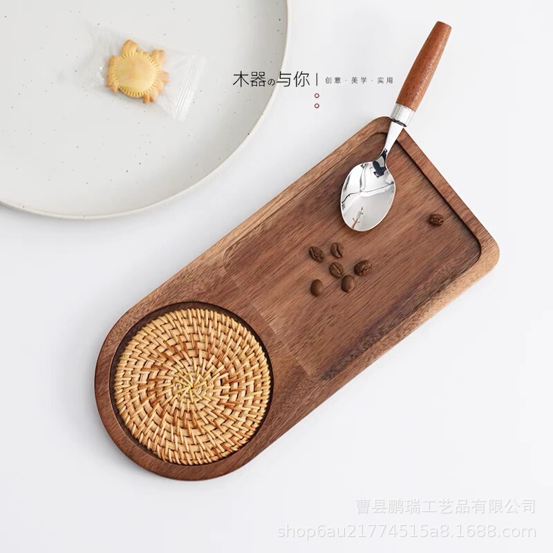 Cross-Border Tea Tray Bamboo Wood Creative Children's Food Supplement Tableware Snack Tray Wholesale Bamboo Wood Tray Wholesale Bamboo