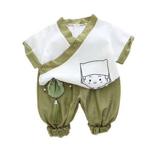 Boys' Tang suit short-sleeved children's  new summer clothes children's summer baby boy children's clothing one piece drop shipping