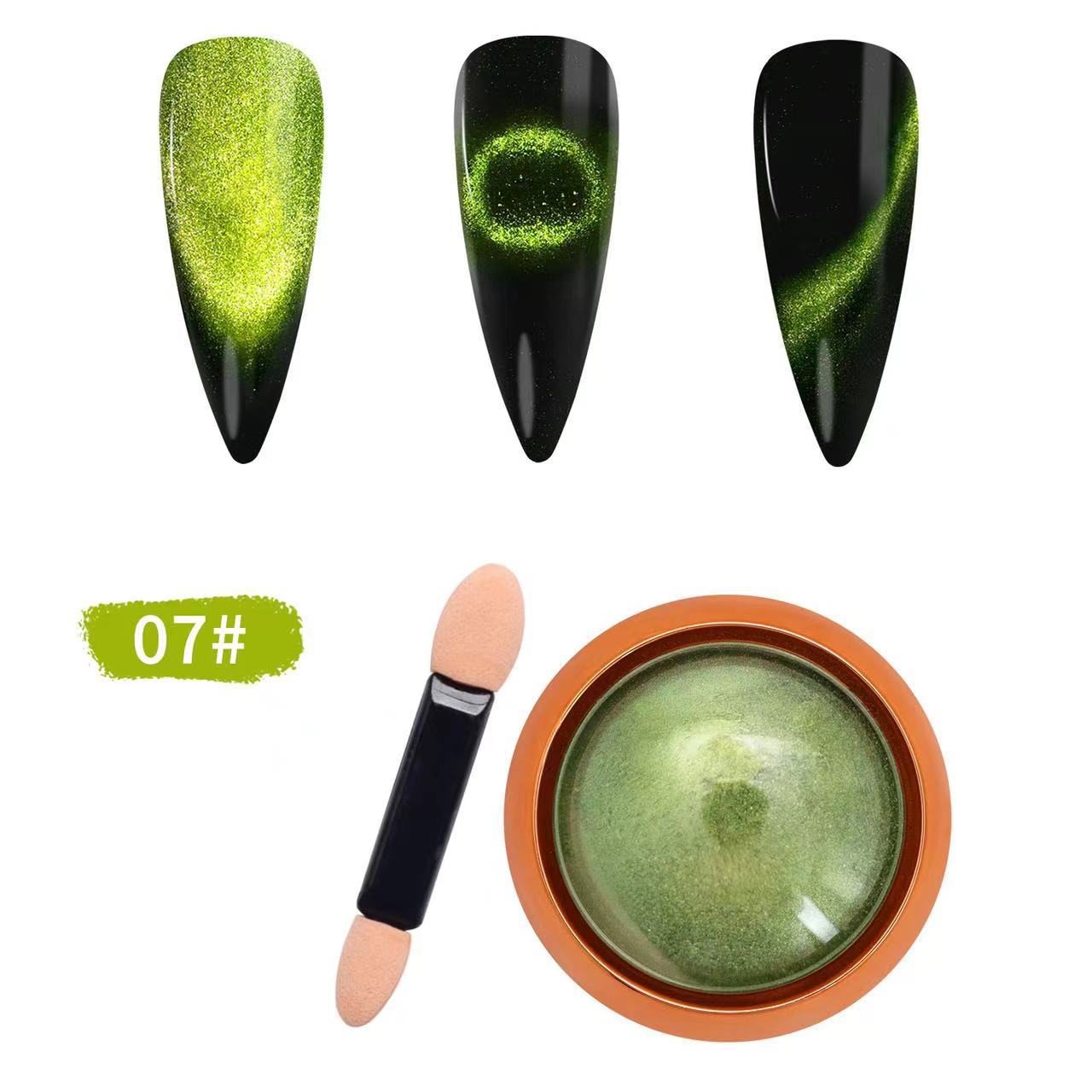 Polvo de espejo mágico de manicuras de estado sólido de polvo de espejo mágico no volante de polvo de polvo de flash de polvo magnético de ojo de gato super brillante y colorido