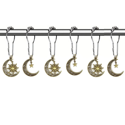1 Piece European and American Cross-Border Retro Moon and Sun Shower Curtain Hooks with Moon and Star Decorative Ornaments for Wholesale