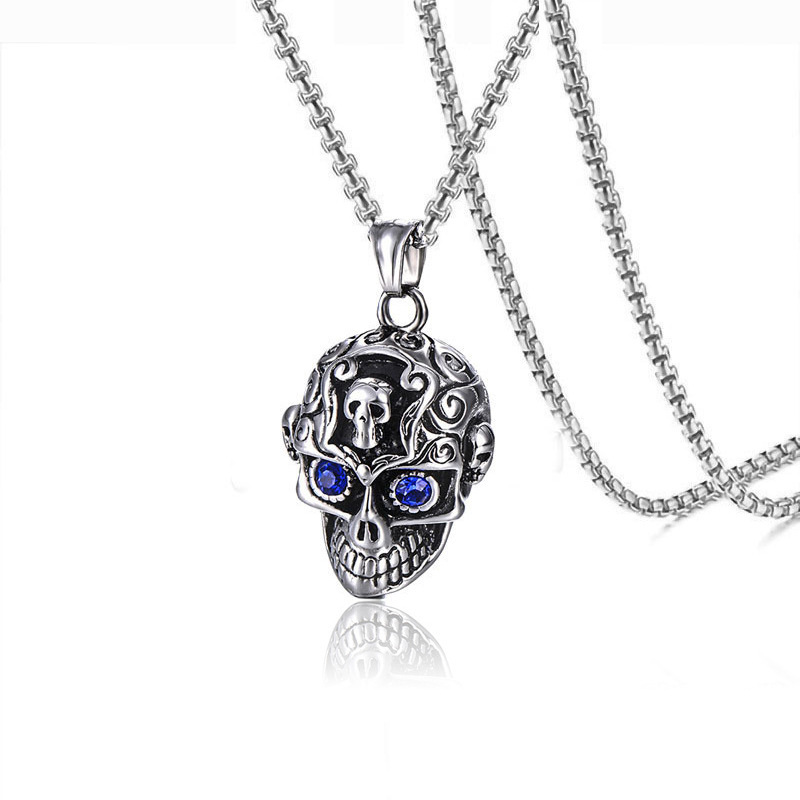 Vintage Style Punk Skull Alloy Zinc Alloy Plating Inlay Artificial Gemstones Men's Pendant Necklace display picture 3