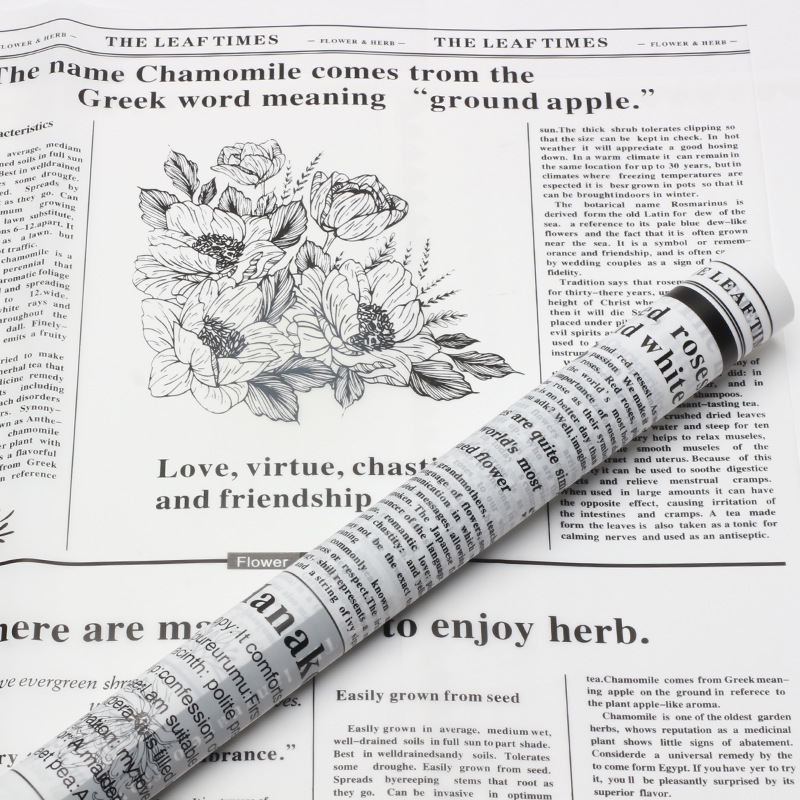 Huaxi Herbal Plant Papel de embalaje de flores Impresión en inglés Paquete de regalo mate impermeable Papel de flores Florería Materiales de ramo