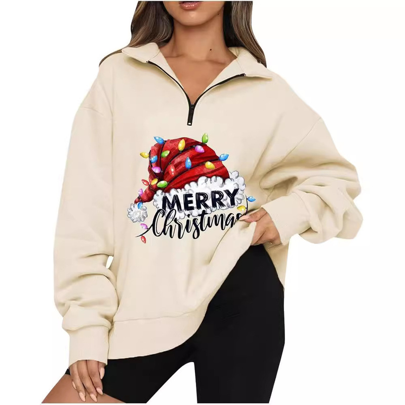 Women's Zipper Hoodie Pullover Quarter Zip Printed Hoodie Christmas Women's Zipper Hoodie Pullover Quarter Zip Printed Hoodie Christmas