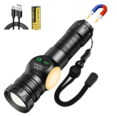High-Light Flashlight, Ultra-Bright, Retractable, UV fənərlər - white-laser-flashlight-round-side-light-3000-mah-26650-set