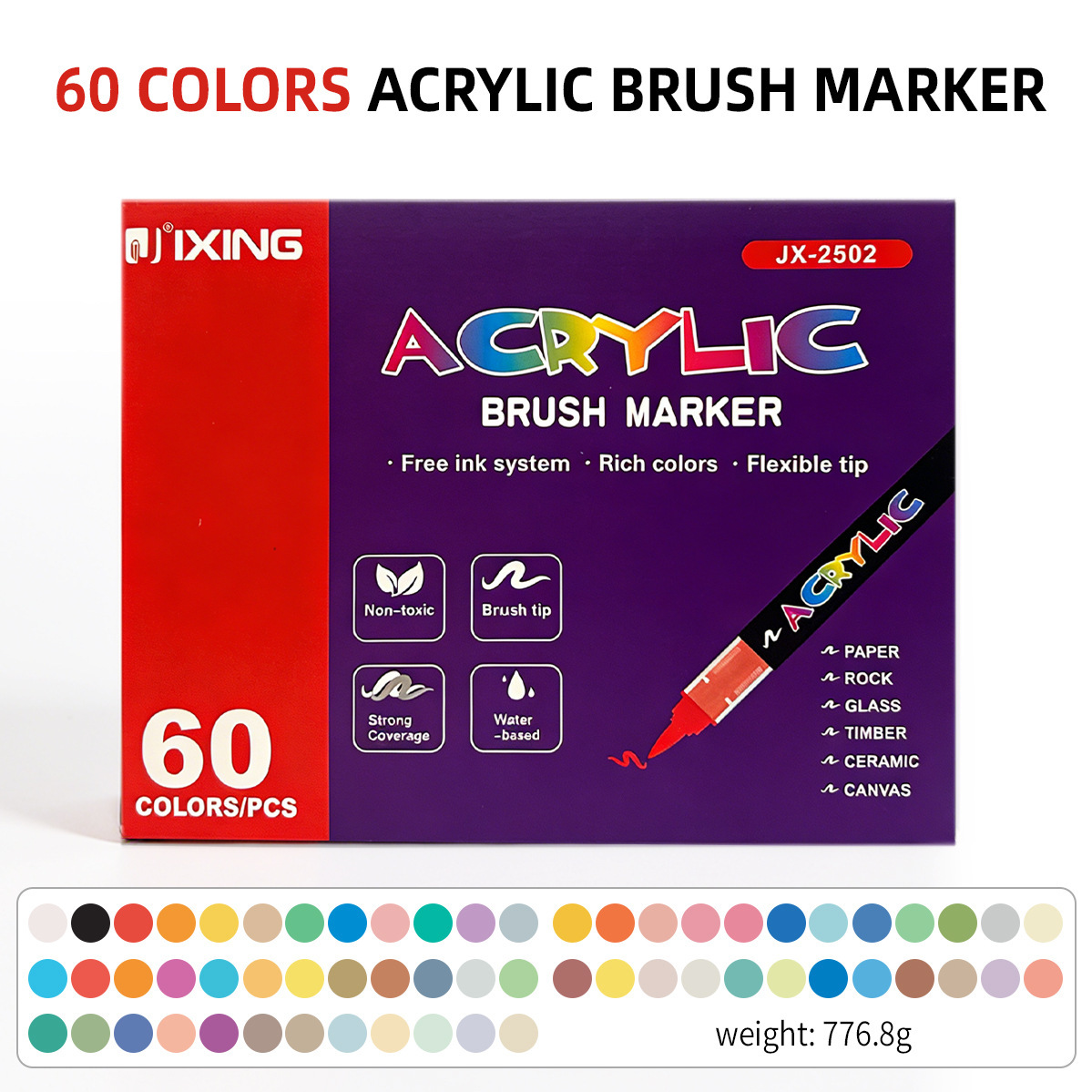 Acrílico líquido directo 60 color (caja púrpura de cabeza única) en caja de cartón